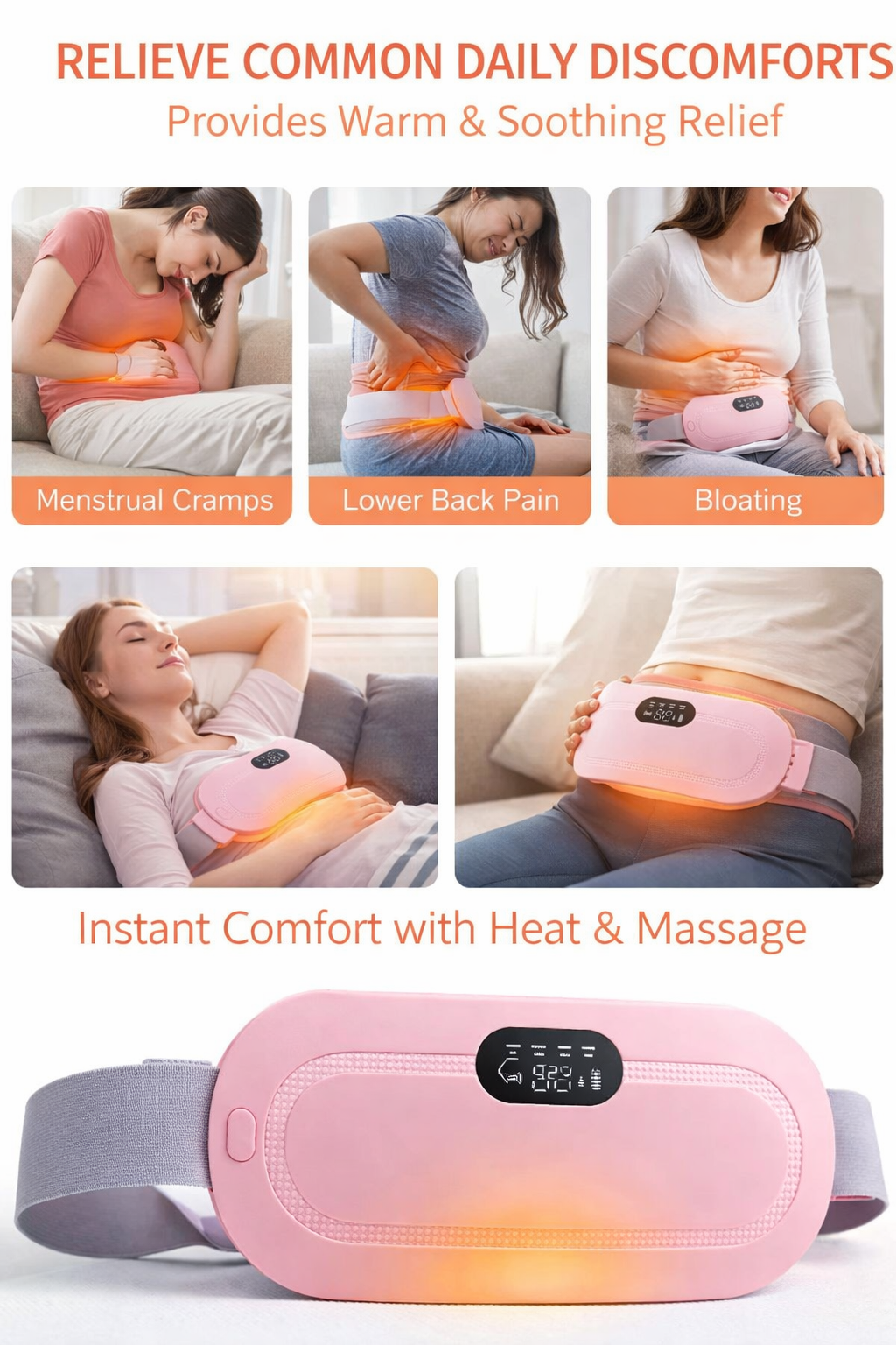 Portable Heating & Massage Belt for Period Cramps – Fast Warm Relief for Abdominal & Back Pain (Women)
