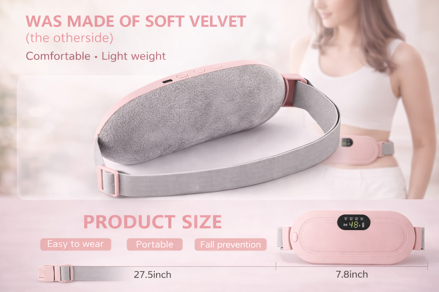 Portable Heating & Massage Belt for Period Cramps – Fast Warm Relief for Abdominal & Back Pain (Women)